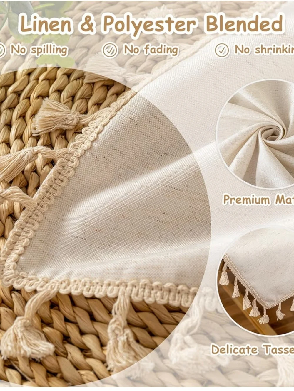 Linen Look Washable Tablecloth With Tassels 102x60 Rectangular